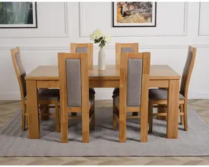 Dakota 182 x 92 cm Chunky Oak Large Dining Table and 6 Chairs Dining Set with Stanford Chairs