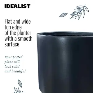 Set of two IDEALIST™ Black Reinforced Stone Flower Pots, Round Indoor Planters on Detachable Metal Stands: D20 H35 cm + D26 H50 cm