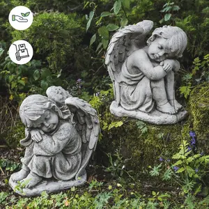 Pair of Resting Angels Stone Garden Ornaments