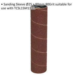 25mm x 90mm Bobbin Drum Sanding Sleeve - 80 Grit - Oscillating Aluminium Oxide