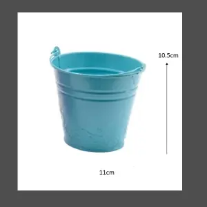 Childs Metal Bucket Planter Zinc Flower Pot Tin Pen Pot Craft Pot Bright Blue