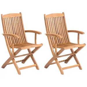 Set of 2 Garden Chairs MAUI Acacia Wood Light Wood