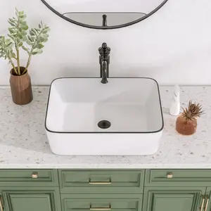 DeerValley 370mm White Ceramic Rectangular Countertop Basin Bathroom Sink