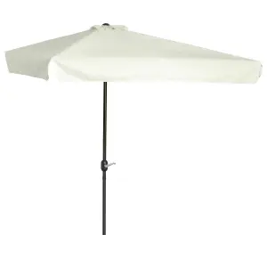 Outsunny 2.3m Half Round Parasol Garden Sun Umbrella Metal Crank Off-White