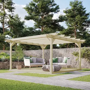 Double Garden Pergola and Decking Kit - Wood - L420 x W420 cm - Light Green