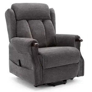 Rise Recliner Chair With Dual Motor, Remote Control, Multi-Recline Positions And Pocket Storage In Charcoal Fabric