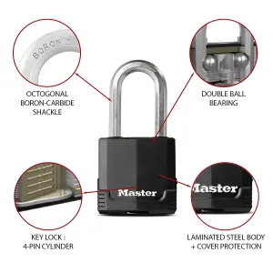 Master Lock Excell Heavy duty Laminated Steel Black Open shackle Padlock (W)54mm