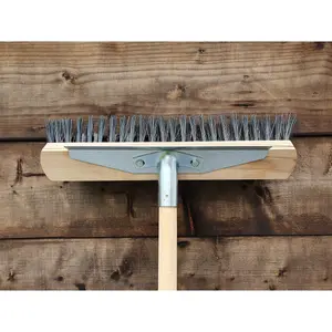 Heavy Duty Garden Broom Outdoor 40 cm / 15.5 in Stiff Hard Brush & Metal Scraper for Sweeping Stable, Yard - 115 cm Long Handle