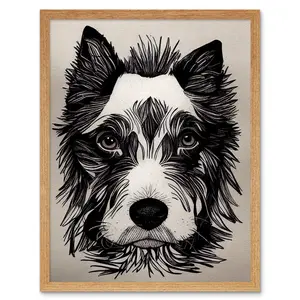 Cute Border Collie Face Ink Line - Print Light Brown Framed Paper / 40.5cm H x 30.5cm W x 0.2cm D