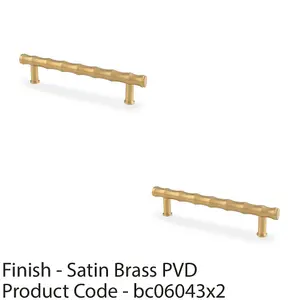 2 PACK - Bamboo T Bar Pull Handle - Satin Brass 128mm Centres SOLID BRASS Drawer Door