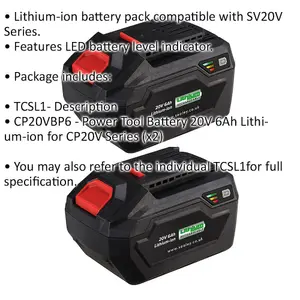 2 Pack 20V 6Ah Lithium-ion Batteries for SV20V Series Power Tools