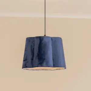 ValueLights Amy Navy Blue Velvet Scallop Shape Ceiling Floor Table Lamp Shade with LED Bulb