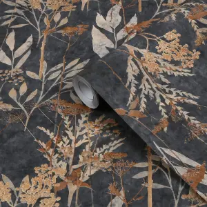 Superfresco Easy Solstice Black Gold Floral Wallpaper