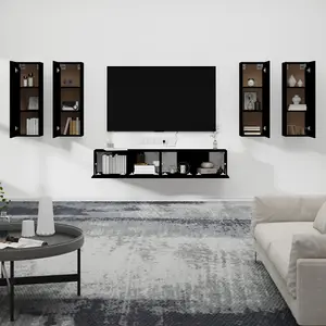 Berkfield 6 Piece TV Cabinet Set Black Engineered Wood