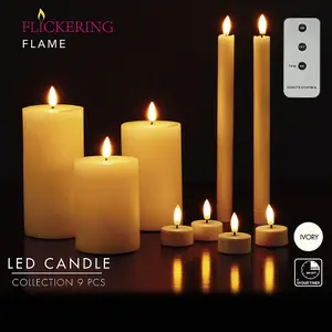 URBNLIVING 15cm Height LED Flameless Flickering Flame Wick Timer Remote Dinner Candle Set of 9