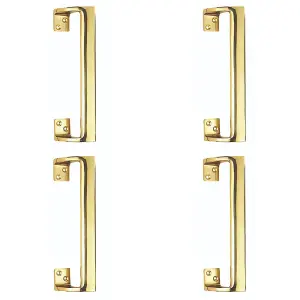 4 PACK - Cranked Oval Grip Door Pull Handle 305mm Length 53mm Proj Polished Brass