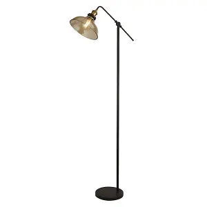 Melina Antique Brass & Amber Glass Task Floor Lamp