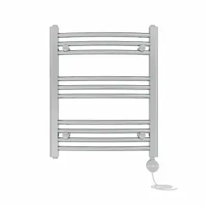 Right Radiators Prefilled Thermostatic Electric Heated Towel Rail Curved Ladder Warmer Rads - Chrome 600x500 mm