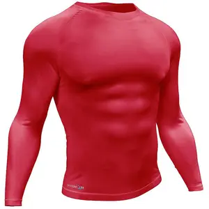 M - RED Adult Long Sleeve Baselayer Compression Shirt - Unisex Training Gym Top