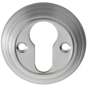 55mm Euro Profile Round Escutcheon Reeded Design Satin Chrome Keyhole Cover