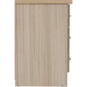 Cascio 3 Drawer Bedside Table Oyster Gloss/Light Oak Effect Veneer