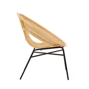 Interiors by Premier Comfortable Natural Rattan And Black Iron Arm Chair, Durable Outdoor Chair, Versatile Natural Dining Chair