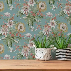 Boutique Martha Duck egg Smooth Wallpaper Sample