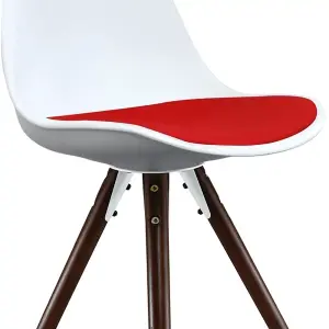 Soho White & Red Plastic Dining Chair with Pyramid Dark Wood Legs