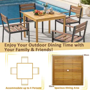 Costway 4-Person Large Square Dining Table Outdoor Bistro Table w/ 5cm Umbrella Hole