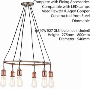 Multi Light Ceiling Pendant AGED COPPER 6 Lamp Industrial Chandelier Bulb Holder