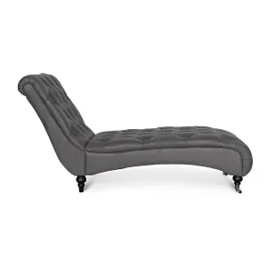 Chaise Lounge in Faux Leather Suede Grey Chesterfield