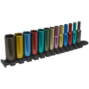 13-Piece Multi-Color Deep Socket Set - 1/4" Metric Square Drive with 6-Point WallDrive Technology