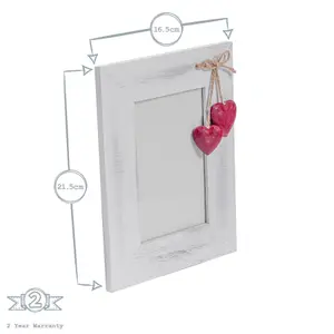 Nicola Spring Rustic Red Hearts Photo Frame - Wooden Portrait Table Standing Picture Display Frames - 4 x 6"