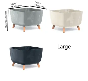 Low Planter Flower Pot with Legs Insert Square Decorative Indoor Outdoor Cream Concrete Large