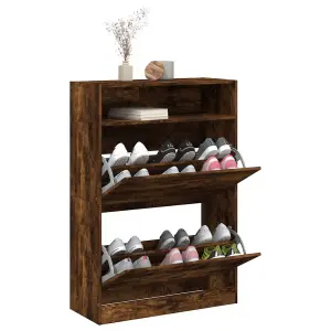 Berkfield Shoe Cabinet with 2 Flip-Drawers Smoked Oak 80x34x116 cm