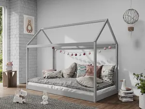 Taylor Kids Wooden Bed Single House , Light Grey