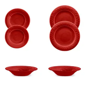 Purely Home Crackle Red Melamine  6 Piece Outdoor Dinnerware Set for 2