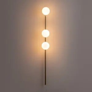 houseof Brass Bar Frosted Opal Ball Shade Plug In Wall Light - Gold