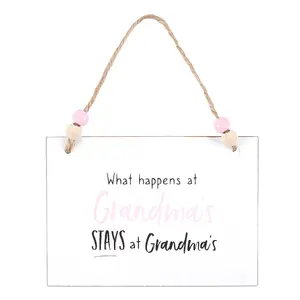 Something Different What Happens At Grandmas Hanging Sign White/Pink/Black (One Size)