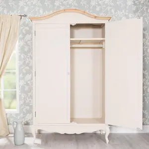 Juliette Double Wardrobe. French Style 2 Door Wardrobe with Crystal Handles - Champagne