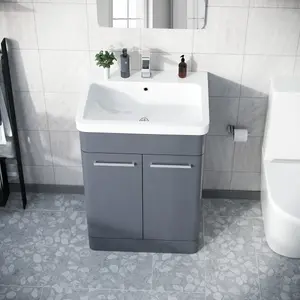 Nes Home Afern 600mm Vanity Unit Cabinet and Wash Basin Steel Grey