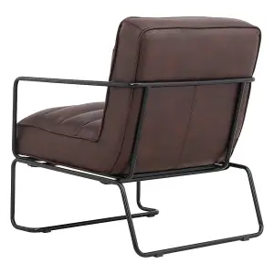 Brown Mid-Century Armchair PU Leather Upholstered Accent Chair with Metal Legs and Armrest