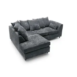 Harriet Crushed Chenille Left Facing Corner Sofa in Dark Grey