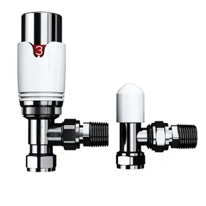 Thermostatic and Manual Control Corner Towel Radiator Valves 15mm Pair