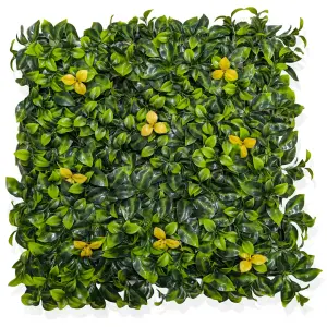 Best Artificial Laurel Leaf Yellow Flower Hedging Mat - 50cm x 50cm (20" x 20") UV Stable