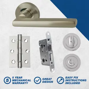 UAP Developer Matiz - Door Handle Pack with Hinges and Bathroom Lock - Polished Chrome/Satin Nickel