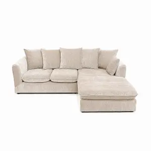 Lucas Water Repellent Velvet Chenille Right Facing Corner Sofa in Cream