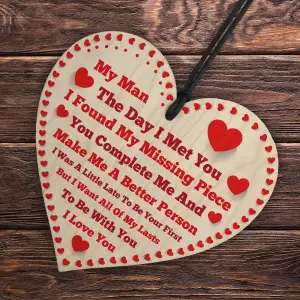 Red Ocean Anniversary Gift For Men MY MAN Wooden Heart Plaque Birthday Gift For My Man, Husband, Boyfriend, Valentines Day Gifts