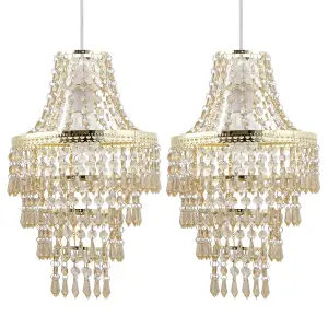 First Choice Lighting Set of 2 Gold Tiered Chandelier Style Light Shades