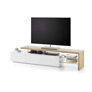 Alanis Wooden TV Stand With Storage In Knotty Oak And Matt White